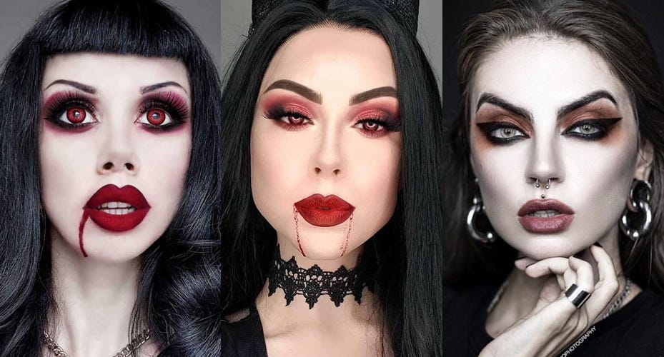 2023 Vampire Halloween Makeup Tutorial with Red Contact Lenses