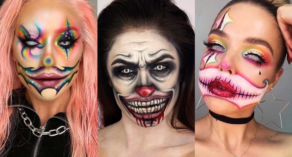 2023 Halloween - Creepy Clown Makeup with Safe White Contact Lenses