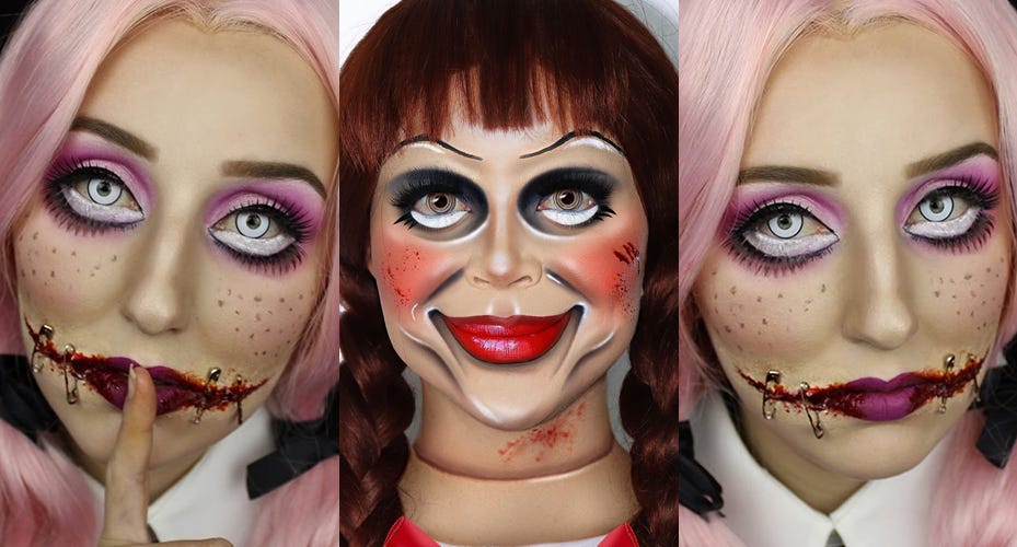 2023 Halloween - Creepy Doll Makeup with Safe White Contact Lenses