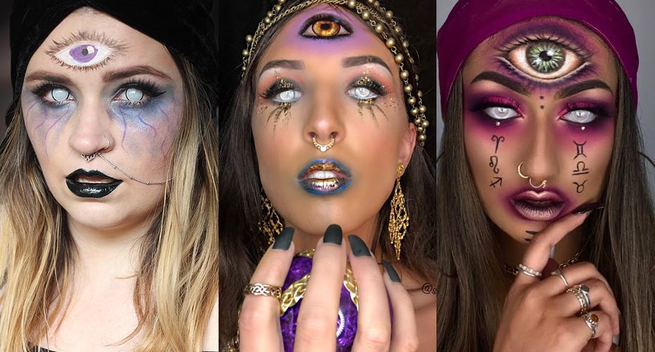 2023 Halloween - Fortune Teller Makeup with Safe White Contact Lenses